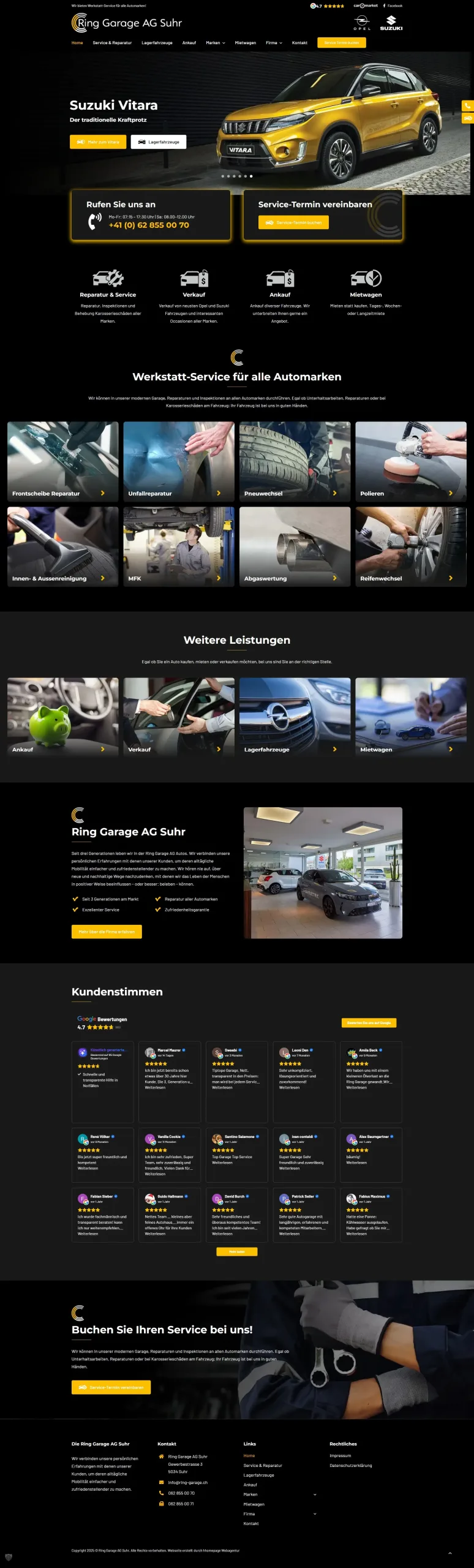 Startseite einer Kfz-Service-Website von Webagentur; mit Fahrzeugbildern, Dienstleistungen und deutschen Bewertungen. Startseite einer Kfz-Service-Website von Webagentur; mit Fahrzeugbildern, Dienstleistungen und deutschen Bewertungen.
