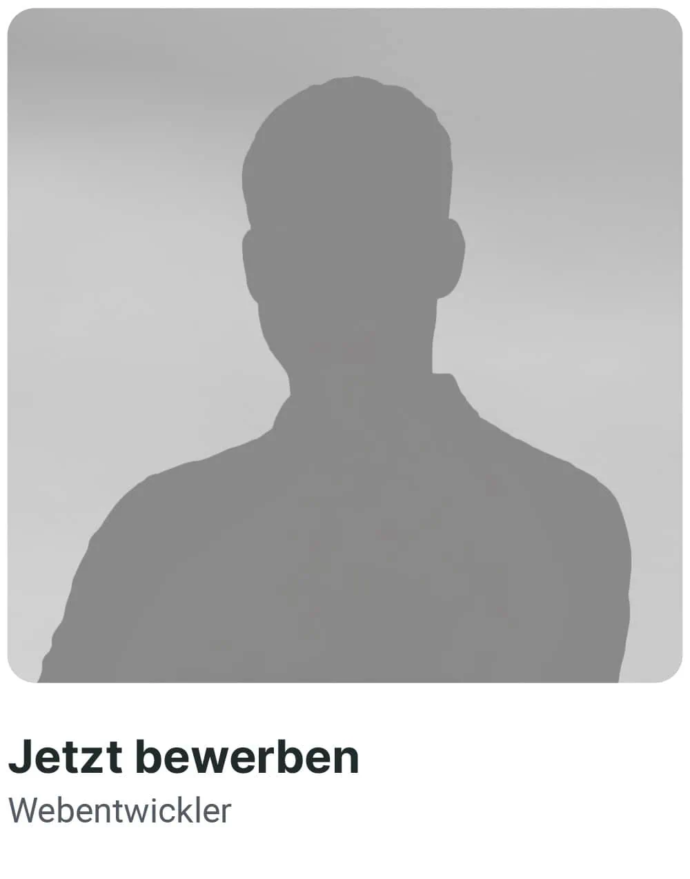 Silhouette einer Person über den Texten „Über uns“, „Jetzt bewerben“ und „Webentwickler“ auf grauem Hintergrund. Silhouette einer Person über den Texten „Über uns“, „Jetzt bewerben“ und „Webentwickler“ auf grauem Hintergrund.